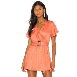 Tularosa Coral Wrap Mini Dress with Belt